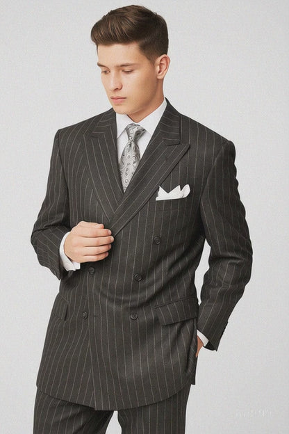 Chalk Bold Pinstripe Double Breasted 6 on 2 Super 120's poly Suit~rayon N