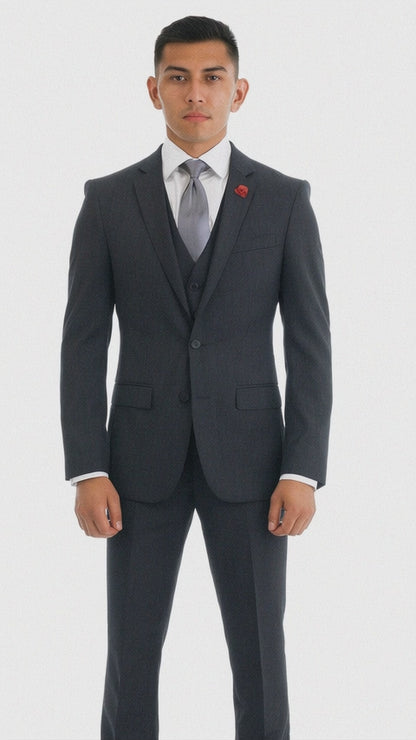 Vitali Brand Suits - 2 Button Sharkskin Textured Pattern Tapered Fit Suit Slim Fit With Vent Charcoal Online Discount Fashion Sale