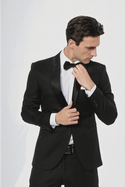 Men's Velvet Suit Lapel Suit - 100% Percent Wool Fabric Suit - Worsted Wool Business Suit