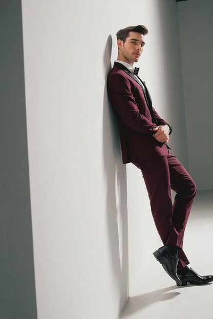Men's Purple - Plum - Eggplant Jacket and Pants Two Button Shawl Lapel Tuxedo
