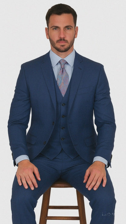 Vitali Brand Suits - Men's Royal Blue Modern Sheen Sharkskin Design Suits
