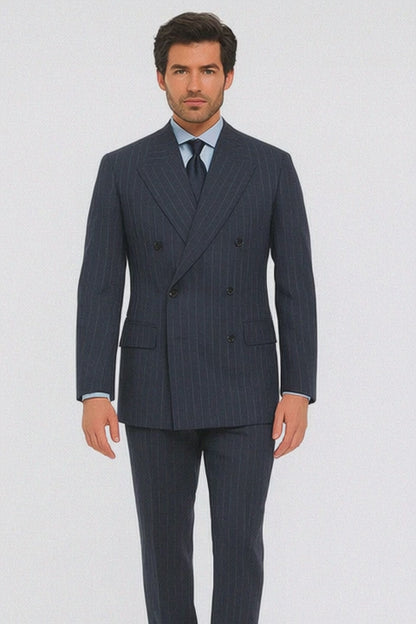 Men’s Kingsman Harrys Blue Pinstripe Double Breasted Suit, Formal Business Dress Suit