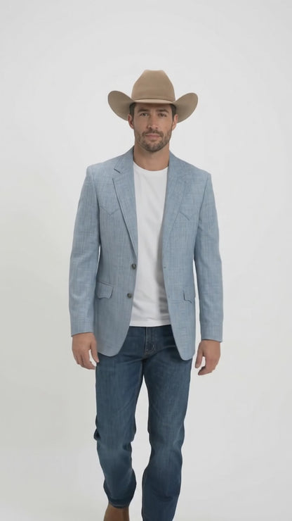 Mens Light Blue Western Blazer – Classic Cowboy Sport Coat with Western Yoke Design