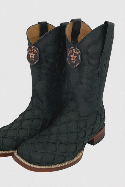 Los Altos Men's Black Matte Pirarucu Wide Square Toe Boot