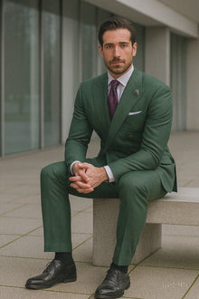 Designer Green Double-Breasted Suit – Formal Groom Attire