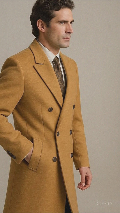 DBCoat Men's Wool Long Designer Men's Wool Men's Peacoat Sale Double Breasted Overcoat Style Full Length Camel