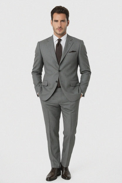 Tiglio Suit - Signature Menswear Wool Fabric SuitsOutlet - Brand Men's 2 Button Suit Virgin Gray - High End Suits - High Quality Suits - 100% Percent Wool Fabric Suit - Worsted Wool Business Suit