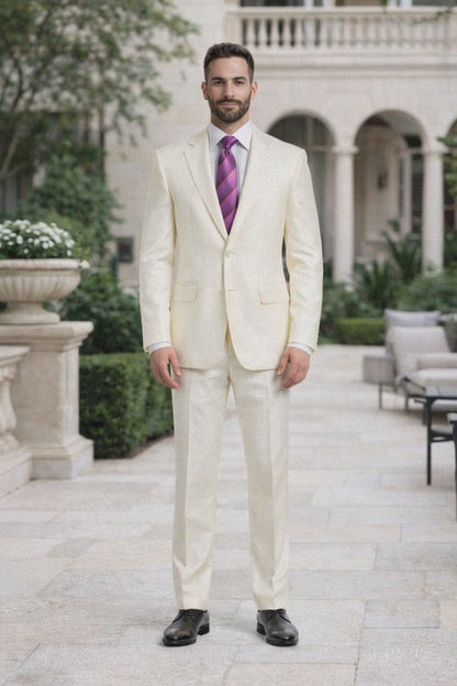 Designer Brand Men'S Shiny Off-White Two-Button Two-Piece Slim Fit Suit