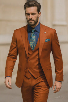 Designer Orange 3-Piece Suit – Elegant Men’s Formal Attire
