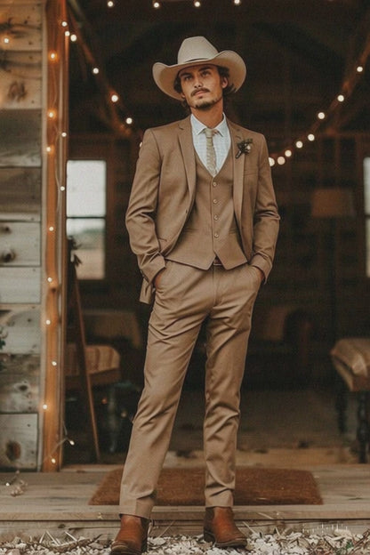 Modern Cowboy Style Suit for Men – Rustic Coffee Brown Taupe Carmel Color Western Elegance - Traje Para Hombre