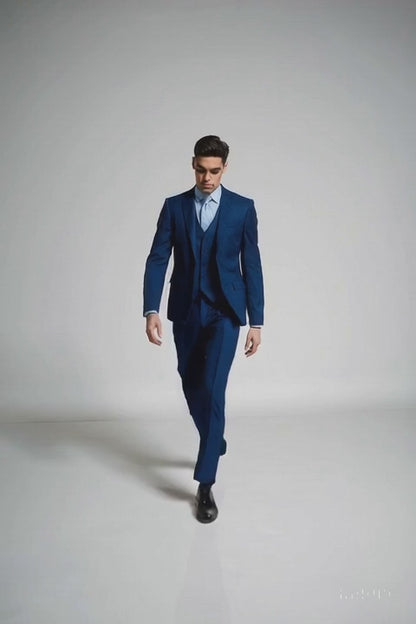 Men’s Royal Blue Modern Fit 3-Piece Vested Suit – Premium Formal Wear for Weddings & Business