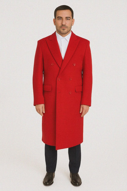 Mens Full Length and Cashmere Overcoat - Winter Topcoats - Red Coat