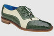 Belvedere Sesto Forest Green & Cream Genuine Ostrich Quill Italian Calf Wingtip Shoes