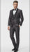Men’s Shiny Sateen Charcoal Gray Tuxedo 3 Piece Suit with Black Shawl Lapel | Formal Wedding Prom Suit Sharkskin