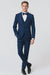 Men’s Navy Blue with Blue Trim Three-Piece Tuxedo with Satin Shawl Lapel and Bow Tie Wedding Suit
