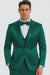 Stylish Green Satin Shiny Metallic Flashy with Sheen Slim Fit 3 Piece Tazzio Men's Suit with Peak Lapel