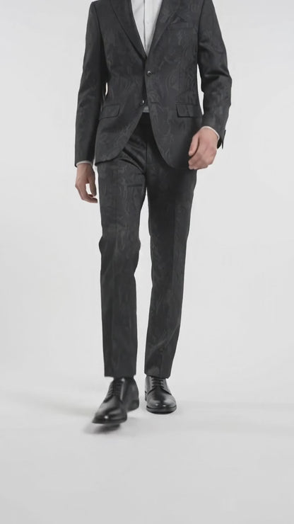 Men’s Black Paisley Floral Suit – 2-Piece Wedding & Prom Formal Suit