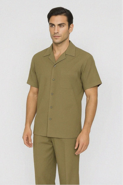 Mens Walking Suit in Color safari  leisure suit causal Matching Shirt and Pants $99
