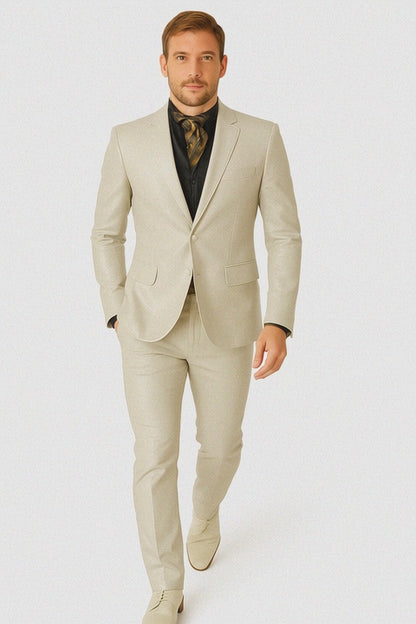 Mens Bone Slim Fit Faux Leather Suit – 1 Button Notch Lapel
