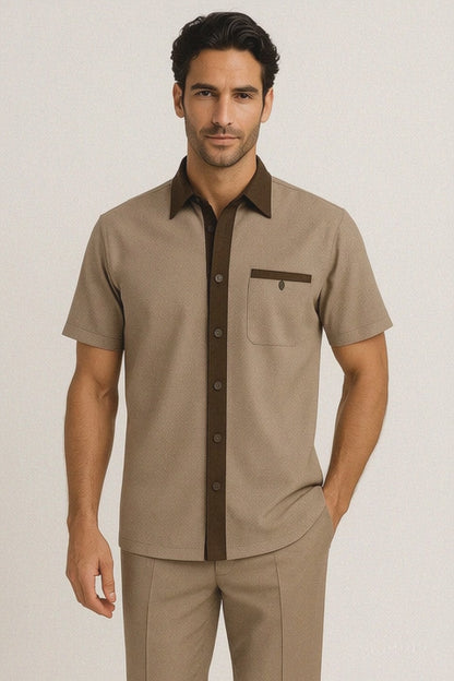Men’s Houndstooth Walking Suit by Dreams by Zacchi – 2 Piece Lei sure Set in brown/tan- $99