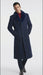 Men’s Dark Navy Blue Long Overcoat with Faux Fur Collar, Classic Winter Dress Coat for Formal