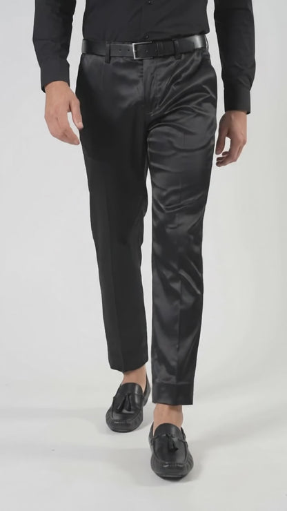 Men’s Black Shiny Dress Pants, Modern Formal Party Pants for Prom and Special Events