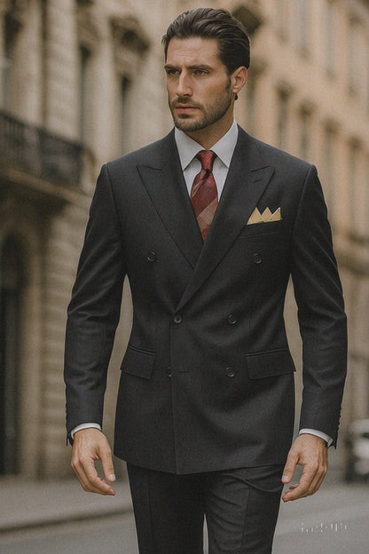 Men’s Premium Black Double Breasted Poplin Classic Suit