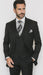 Vinci Men's Black On Black Shadow Stripe Style Two Buttons  Vested Suit