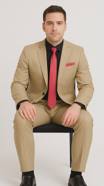 Vitali Brand Suits - 2 Button Suit Slim Fit Sharkskin Textured Pattern Tapered Fit With Vent Sand Online Discount Fashion Sale