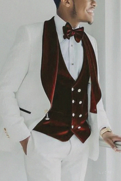 White and Burgundy Prom Suit