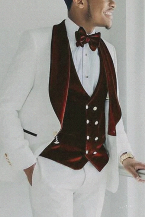 White and Burgundy Prom Suit