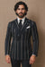 1920s style in this Gangster Pinstripe Double-Breasted Suit. Black/Gold or Navy/White options—perfect for Gatsby parties, cosplay, or vintage flair.