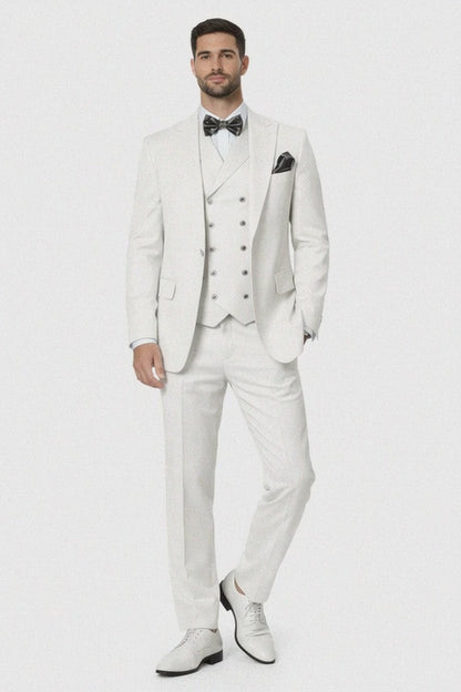Mens One Button Notch Lapel Wide Leg Suit White