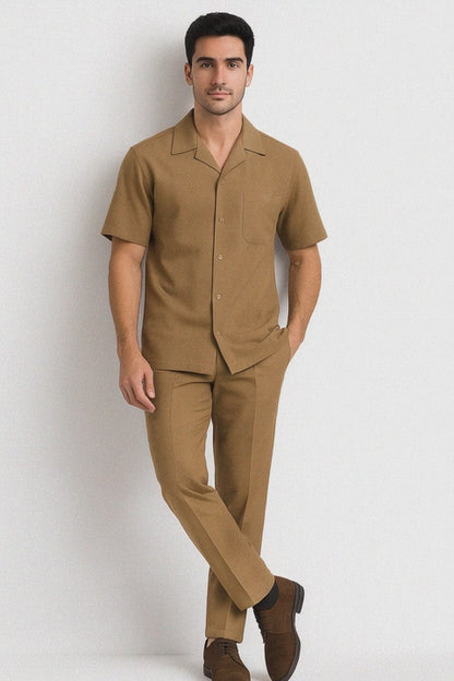 Longstry Men'S Suit 100% Linen Fabric – Khaki - Mens Linen Suit