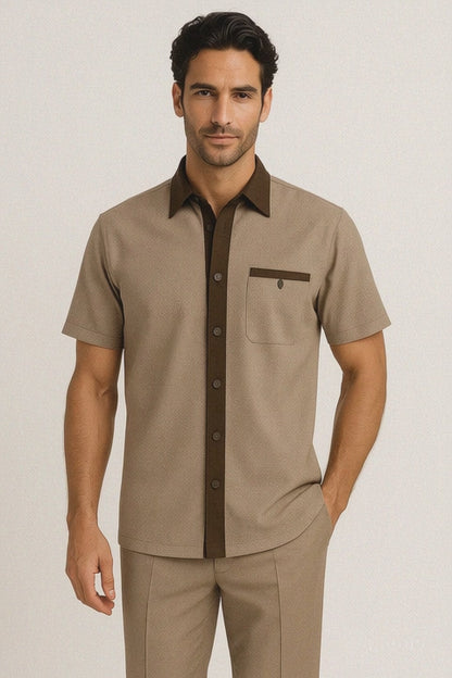 Men’s Houndstooth Walking Suit by Dreams by Zacchi – 2 Piece Lei sure Set in brown/tan- $99