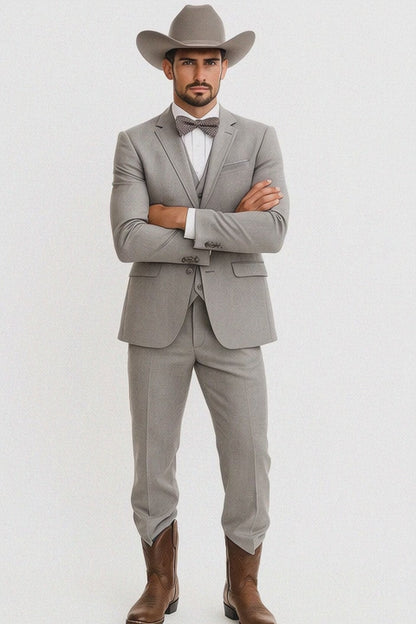 Western Suit - Trajes Para Hombres - Cowboy Formal Attire - Trajes De Novio - Light Gray