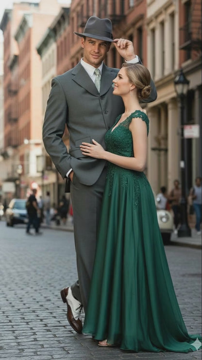 Men’s 1920s Olive Zoot Suit  – 4 Buttons  Gangster Wide Lapel Long Jacket 3-Piece Suit in Olive Color Classic Fit Pleated Pants