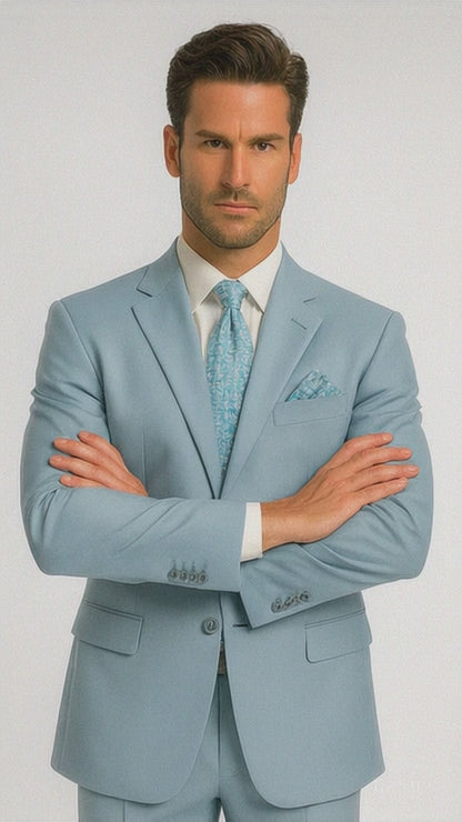 Men'S Multi-Stage Party Available In 2 Or Three ~ 3 Buttons Style Regular Classic Cut Cheap Priced Business Suits Clearance Sale Collection Light Blue ~ Sky Baby Blue