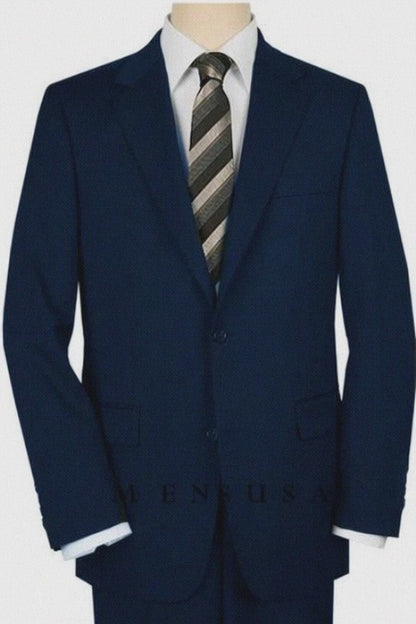 High-Quality 2 Button Dark Navy Blue Suit For Men  Side Vented Suit Wide Leg 22 Inch Pleated Pants Jacket