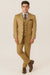 Mens 4 Buttons Semi Wide Leg Shiny Tonal Stripe Fashion Suits in Gold