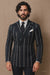 1920s style in this Gangster Pinstripe Double-Breasted Suit. Black/Gold or Navy/White options—perfect for Gatsby parties, cosplay, or vintage flair.