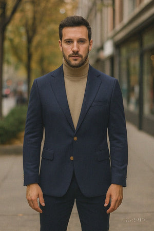 Mens Two Button Navy Cashmere Jacket with Notch Lapel
