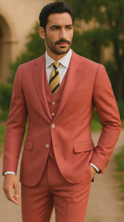 Sear Sucker Suit Mens 3pc 100% Cotton Seersucker Sear sucker suit Red & Grey - High End Suits - High Quality Suits