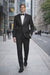 2 Button Solid Black Tuxedo With Black Trim No Pleated Pants Wool Suit