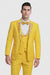 Radiant Golden Bloom Mens 3-Piece Suit with Floral Peak Lapel