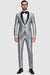 Men'S Shiny Sharkskin Tuxedo Silver Gray ~ Light Grey Black Lapel Two Toned Vested Tuxedo - Mens Grey And Black Tuxedo Wedding - Charcoal Grey Tuxedo