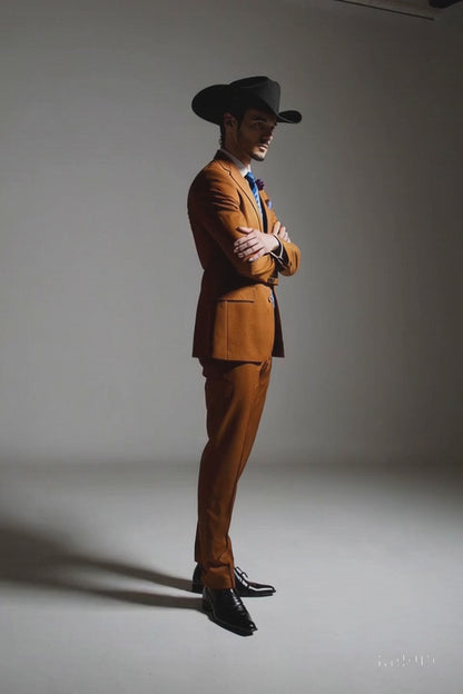 Men's Rust Classic Fit 2 Button Two-Piece Side Vents Cheap Priced Business Suits Clearance Sale