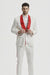 Mens 1 Button Shawl Lapel White And Hot Red Wedding / Prom Outfit Tuxedo Suit + White Pants & White Vest