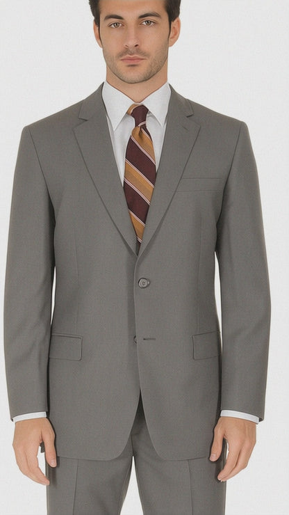 Men's Taupe Regular Fit Birdseye Pattern Side Vent Two Button Suit