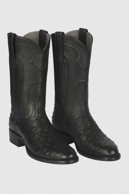 Los Altos Boots Men's Ostrich Roper Western Boots Black